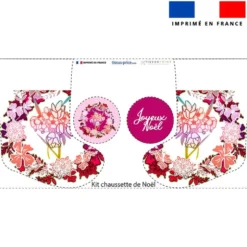 Kit chaussette de noel blanche motif fleuri + Fausse fourrure - Création Lili Bambou Design