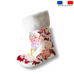 Kit chaussette de noel blanche motif fleuri + Fausse fourrure - Création Lili Bambou Design