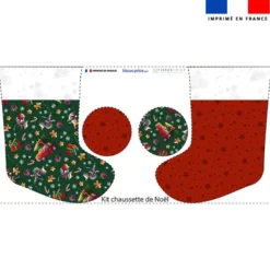 Kit chaussette de noel motif souris de Noel vert + Fausse fourrure - Création Stillistic