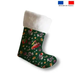 Kit chaussette de noel motif souris de Noel vert + Fausse fourrure - Création Stillistic
