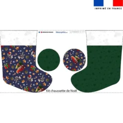 Kit chaussette de noel motif souris de Noel bleu + Fausse fourrure - Création Stillistic