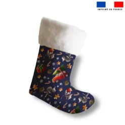 Kit chaussette de noel motif souris de Noel bleu + Fausse fourrure - Création Stillistic