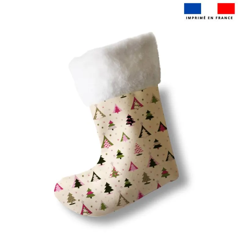 Kit chaussette de noel motif sapin rose et beige + Fausse fourrure - Création Lili Bambou Design