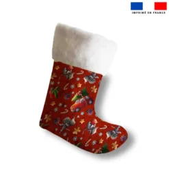 Kit chaussette de noel motif souris de Noel rouge + Fausse fourrure - Création Stillistic