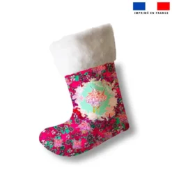 Kit chaussette de noel rose motif bohème + Fausse fourrure - Création Lili Bambou Design