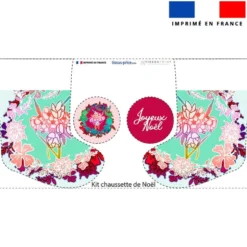 Kit chaussette de noel turquoise motif fleuri + Fausse fourrure - Création Lili Bambou Design