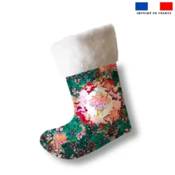 Kit chaussette de noel verte motif bohème + Fausse fourrure - Création Lili Bambou Design