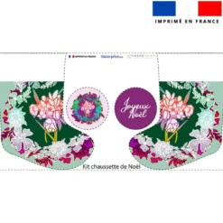 Kit chaussette de noel vert motif fleuri + Fausse fourrure - Création Lili Bambou Design