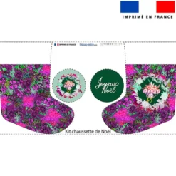 Kit chaussette de noel violette motif bohème + Fausse fourrure - Création Lili Bambou Design