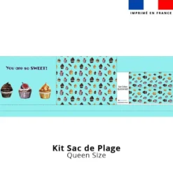 Kit couture sac cabas bleu clair motif gourmandises - Création Cat&Colours