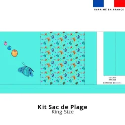 Kit couture sac cabas motif bulles et papillons bleu turquoise - Création Cat&Colours