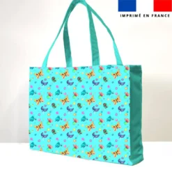 Kit couture sac cabas motif bulles et papillons bleu turquoise - Création Cat&Colours