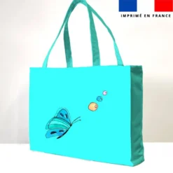 Kit couture sac cabas motif bulles et papillons bleu turquoise - Création Cat&Colours