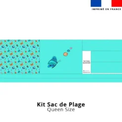 Kit couture sac cabas motif bulles et papillons bleu turquoise - Création Cat&Colours