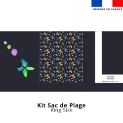 Kit couture sac cabas motif bulles et papillons bleu nuit - Création Cat&Colours