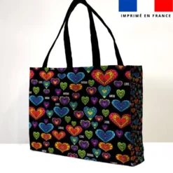 Kit couture sac cabas motif coeurs mosaïques noir - Création Lita Blanc