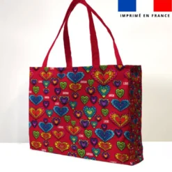 Kit couture sac cabas motif coeurs mosaïques rouge - Création Lita Blanc