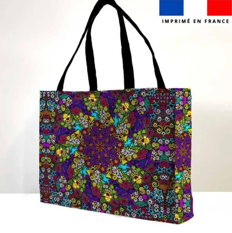 Kit couture sac cabas motif dessin fantaisie multicolore - Création Lita Blanc