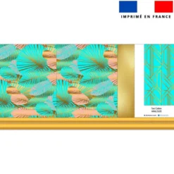 Kit couture sac cabas motif feuilles art déco turquoise et or