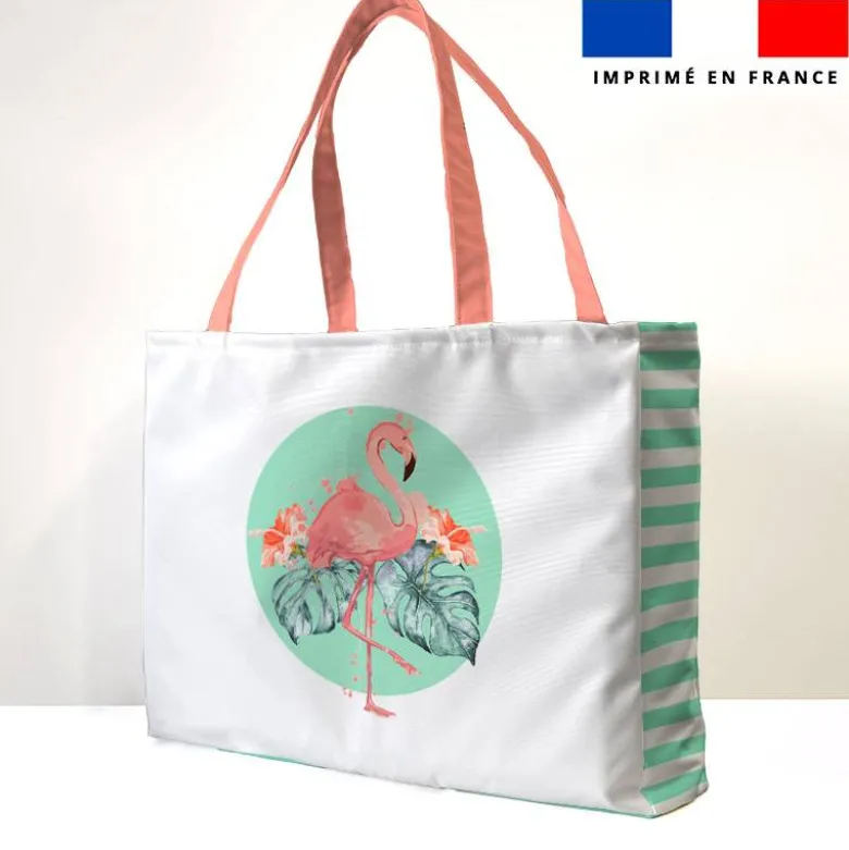 Kit couture sac cabas motif flamant et palmier