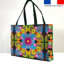 Kit couture sac cabas motif fleur multicolores - Création Lita Blanc