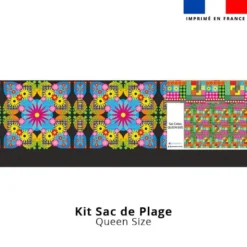 Kit couture sac cabas motif fleur multicolores - Création Lita Blanc