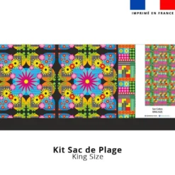 Kit couture sac cabas motif fleur multicolores - Création Lita Blanc