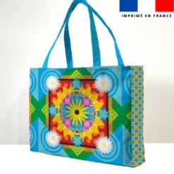 Kit couture sac cabas motif fleur bleue - Création Lita Blanc