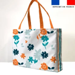 Kit couture sac cabas motif fleur orange et bleue