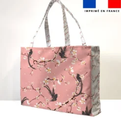 Kit couture sac cabas motif fleur de cerisier rose saumon