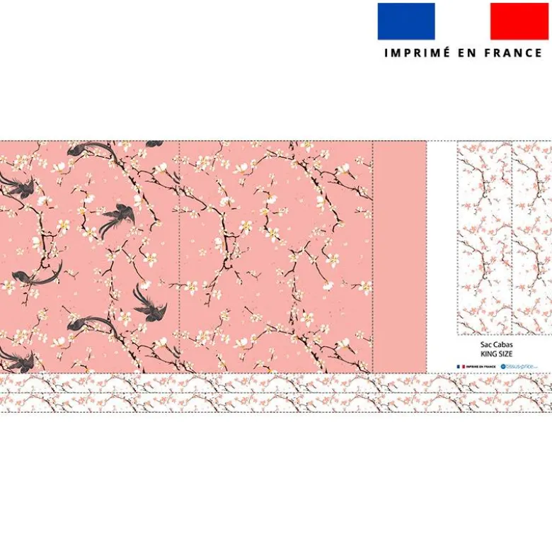 Kit couture sac cabas motif fleur de cerisier rose saumon