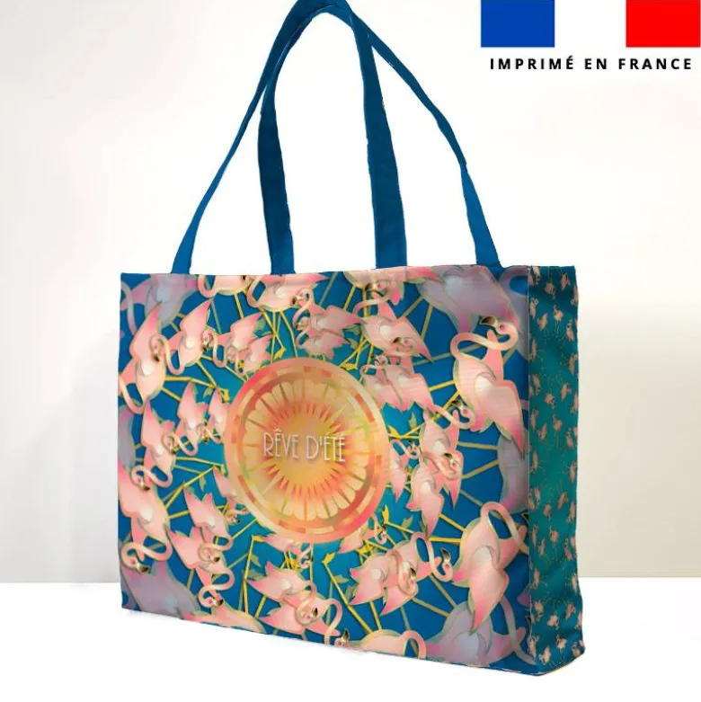 Kit couture sac cabas motif flamant rêve d'été - Création Lita Blanc