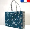 Kit couture sac cabas motif fleur de cerisier bleu paon