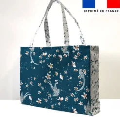 Kit couture sac cabas motif fleur de cerisier bleu paon