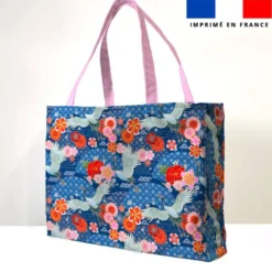 Kit couture sac cabas motif grue et fleur japonaise