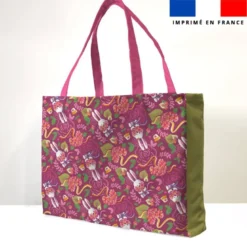 Kit couture sac cabas motif lapin printanier vert et framboise - Création Stillistic