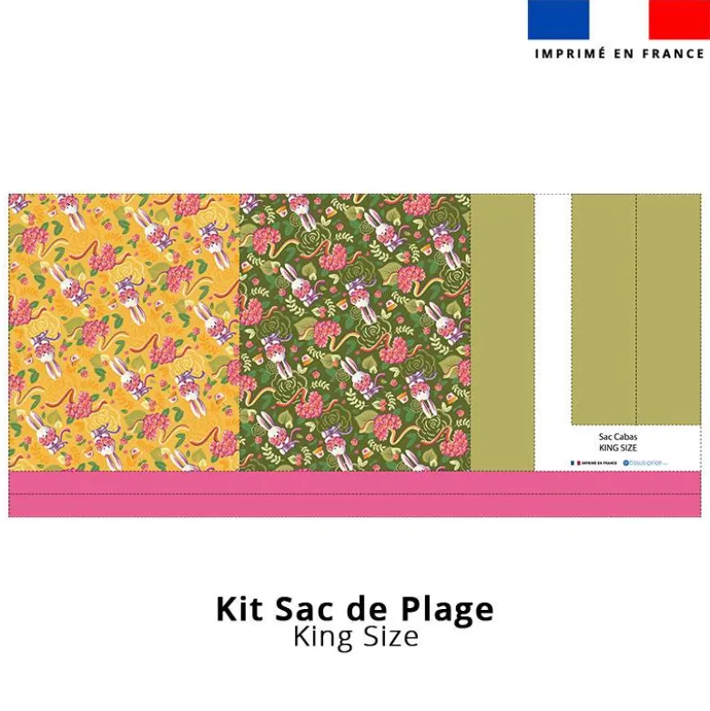 Kit couture sac cabas motif lapin printanier jaune et vert - Création Stillistic