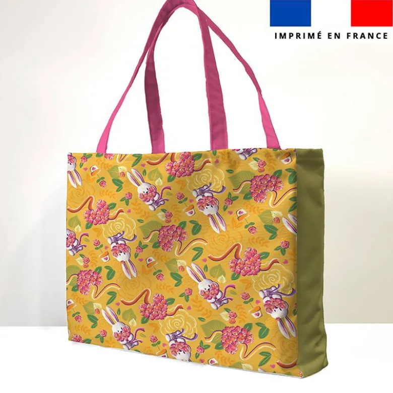 Kit couture sac cabas motif lapin printanier jaune et vert - Création Stillistic