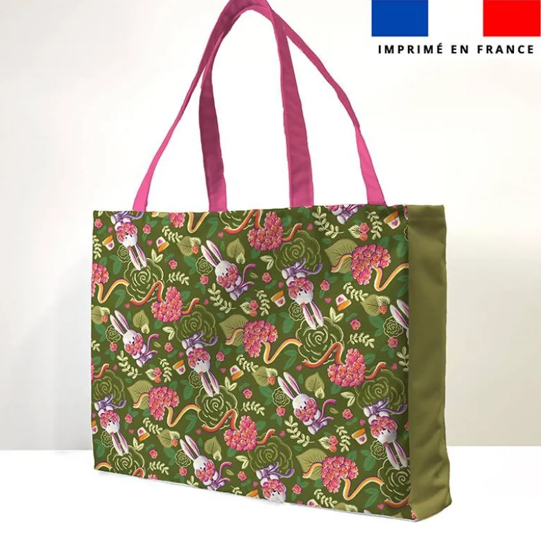 Kit couture sac cabas motif lapin printanier jaune et vert - Création Stillistic