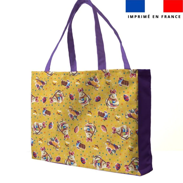 Kit couture sac cabas motif mini poule et oeufs de Pâques jaune - Création Stillistic