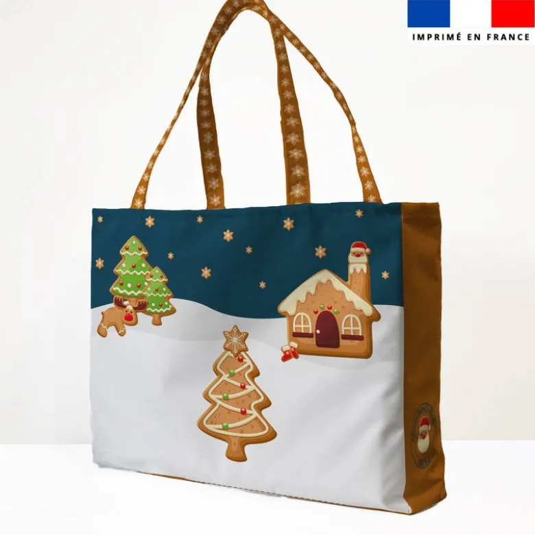 Kit couture sac cabas motif pain d'épices de Noel