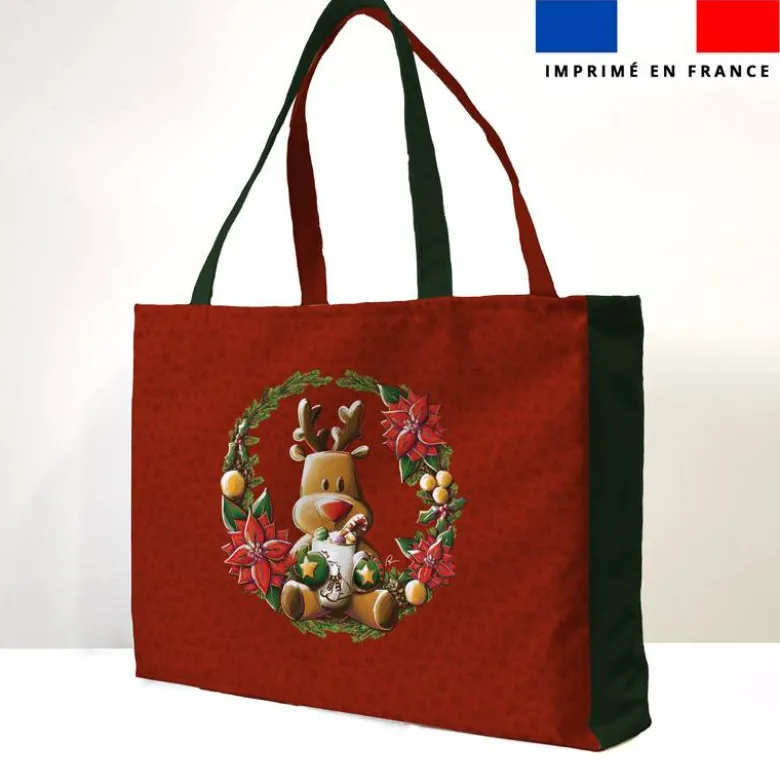 Kit couture sac cabas motif renne couronne de Noël - Création Stillistic