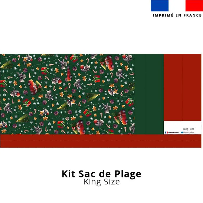 Kit couture sac cabas motif souris de Noël vert - Création Stillistic