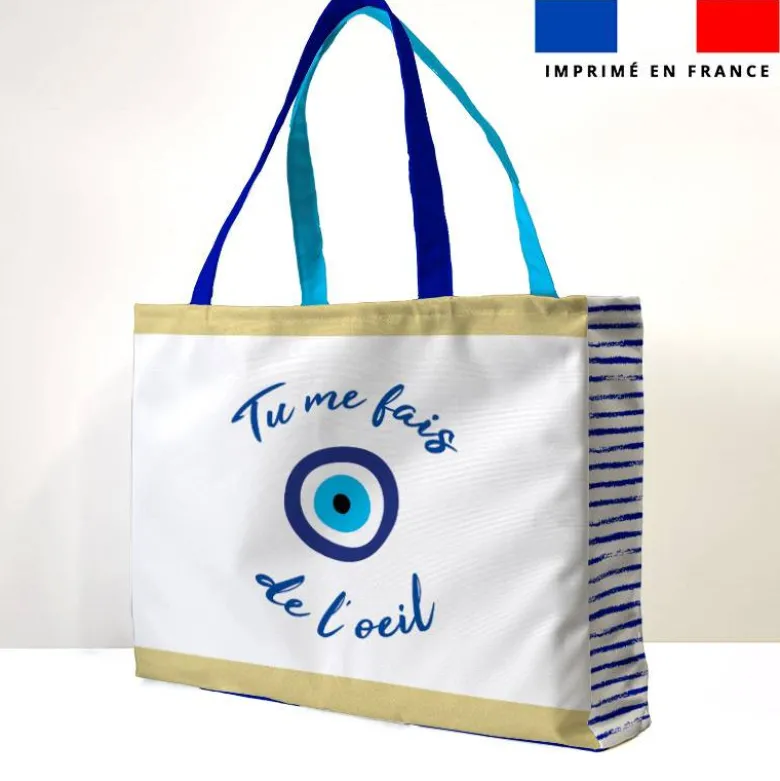 Kit couture sac cabas motif tu me fais de l'oeil bleu