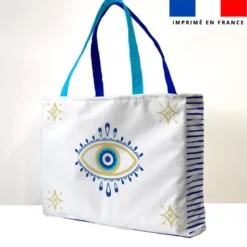 Kit couture sac cabas motif tu me fais de l'oeil bleu