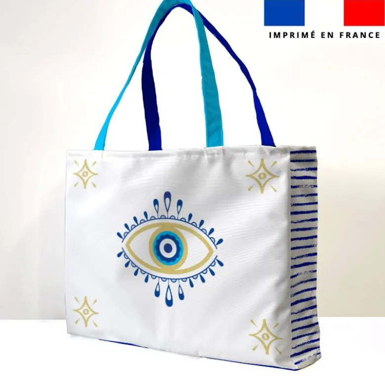 Kit couture sac cabas motif tu me fais de l'oeil bleu