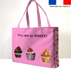 Kit couture sac cabas rose motif gourmandises - Création Cat&Colours