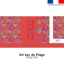 Kit couture sac cabas rouge grenadine motif fleurs légères - Création Cat&Colours