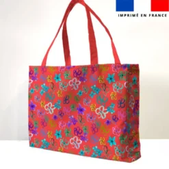 Kit couture sac cabas rouge grenadine motif fleurs légères - Création Cat&Colours