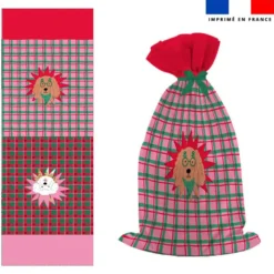 Kit hotte de Noel bleu givré motif chien de Noel
